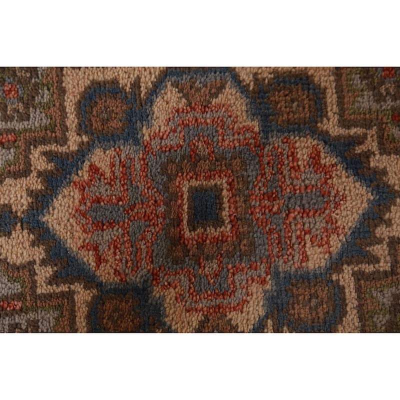 Hand Knotted Oriental 100% Wool Carpet Traditional Geometric Greys & Charcoal Heriz (serapi) Runner Rug - 8' 2'' X 2' 7''