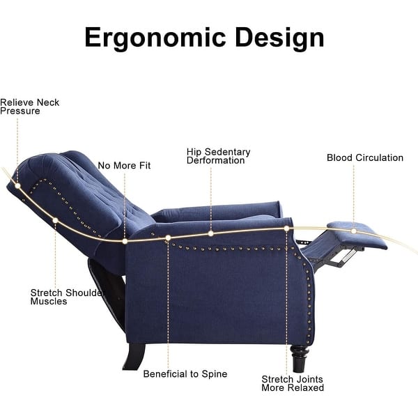 dimension image slide 2 of 5, Pushback Recliner Chair, Fabric Armchair Push Back Recliner with Rivet Decoration, Single Sofa Accent Chair