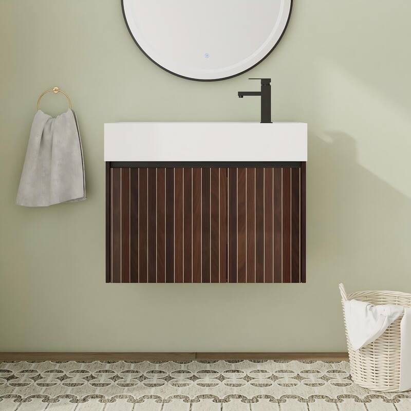 24"/30" Floating Bathroom Vanity with Sink, Mini Wall Mounted Bathroom Vanity with Soft Close Door