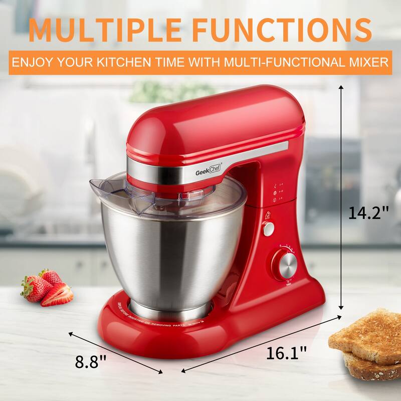 Geek Chef Electric Stand Mixer, 4.8QT 12 Speeds Tilt-head Food Mixer with Dough Hook, Rotary Knob for Home Kitchen Use