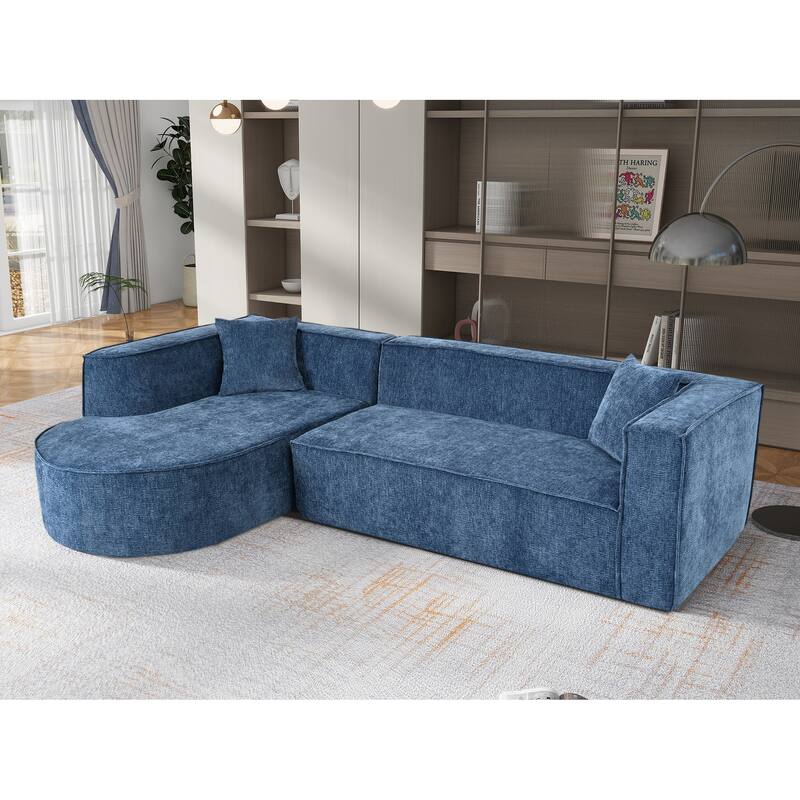 Modern Curved Sectional Sofa with Wrinkle Resistant Chenille and Lounge Seat for Living Room or Guest Room