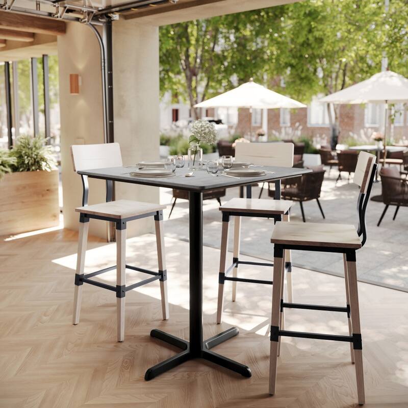 Commercial HPL Tabletop with Bar Height Crisscross Base - 36"W x 36"D x 42"H