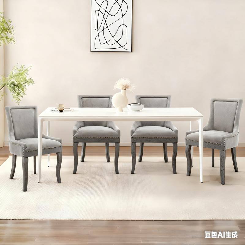 Thickened Side Dining Chair with Solid Wood Legs Set of 6 - Set of 4 - Grey