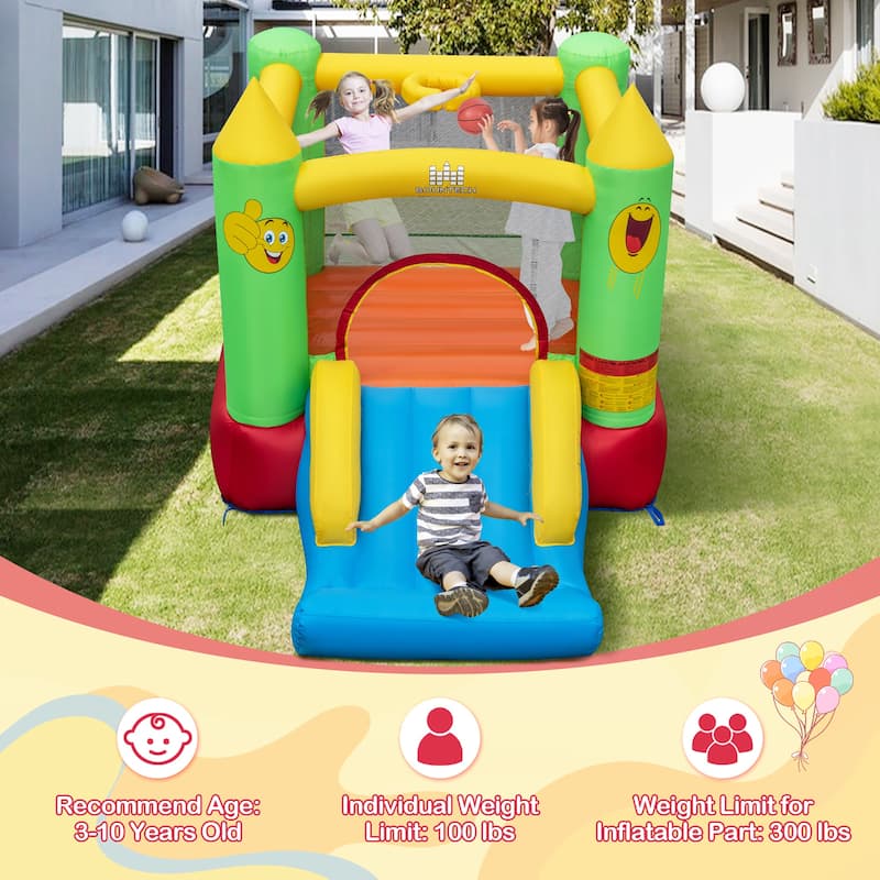 Gymax Inflatable Bounce House w/ Slide Jumping Area & Basketball Hoop