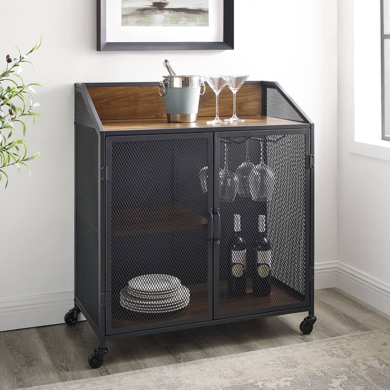 Walker Edison Pierpont Industrial Mesh Bar Cabinet