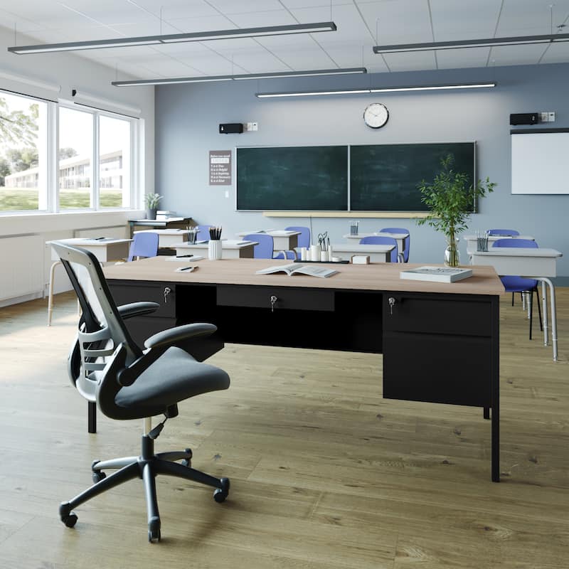 Commercial Double Pedestal Desk with 5 Locking Drawers