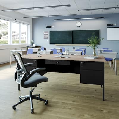 Commercial Double Pedestal Desk with 5 Locking Drawers