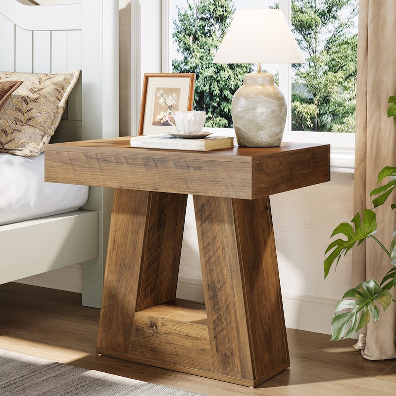 23.62" 2-Tier Modern Nightstand with Trapezoid Base