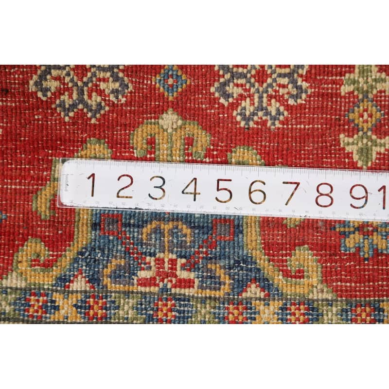 Geometric Red Kazak Oriental Foyer Rug Hand-Knotted Wool Carpet - 2'0" x 3'0"
