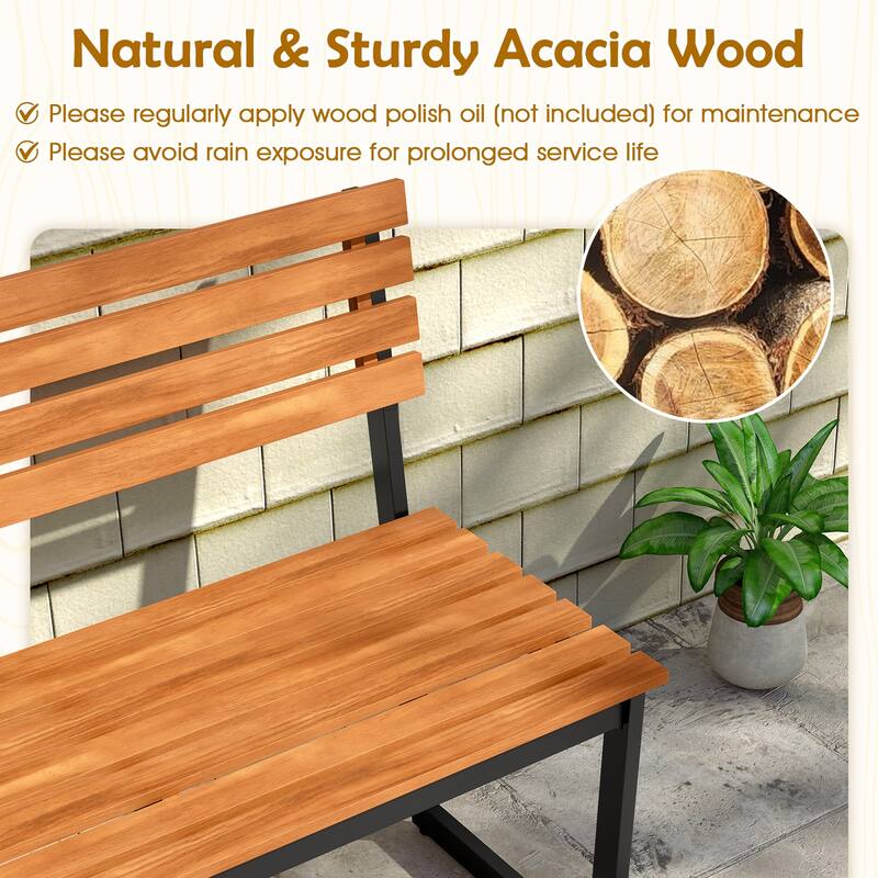 Gymax Outdoor Bench Acacia Wood Patio Loveseat w/ Backrest & Heavy