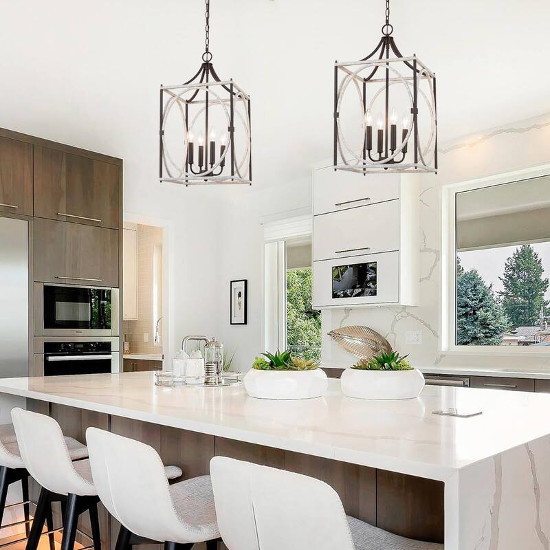 Modern Farmhouse 4-Light Lantern Chandelier Cage Pendant for Kitchen Island