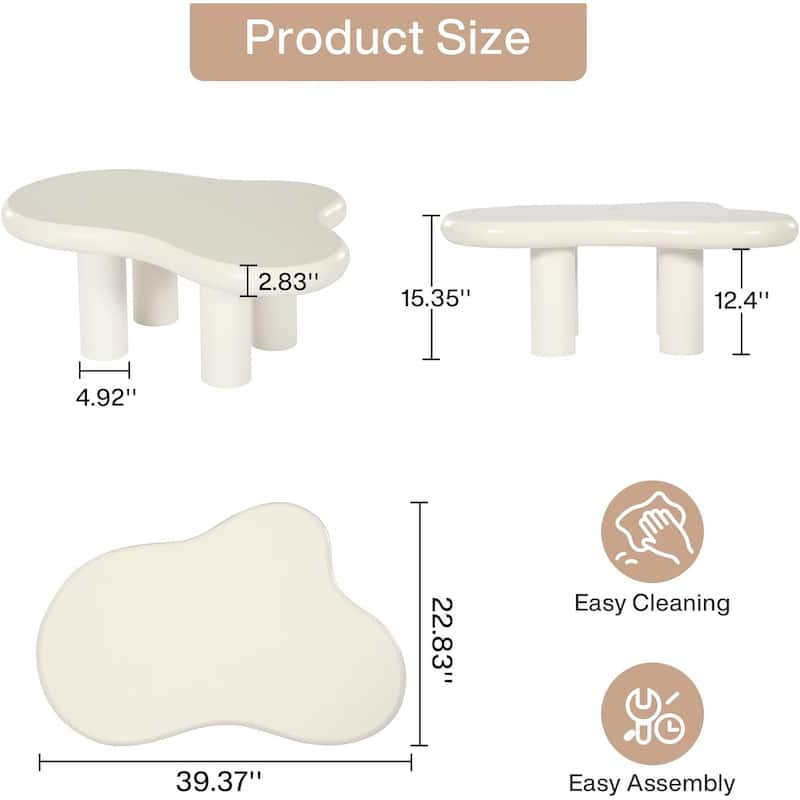 39.4 Inches Cloud-Shaped Engineered Wood Coffee Table with 4 PVC Legs