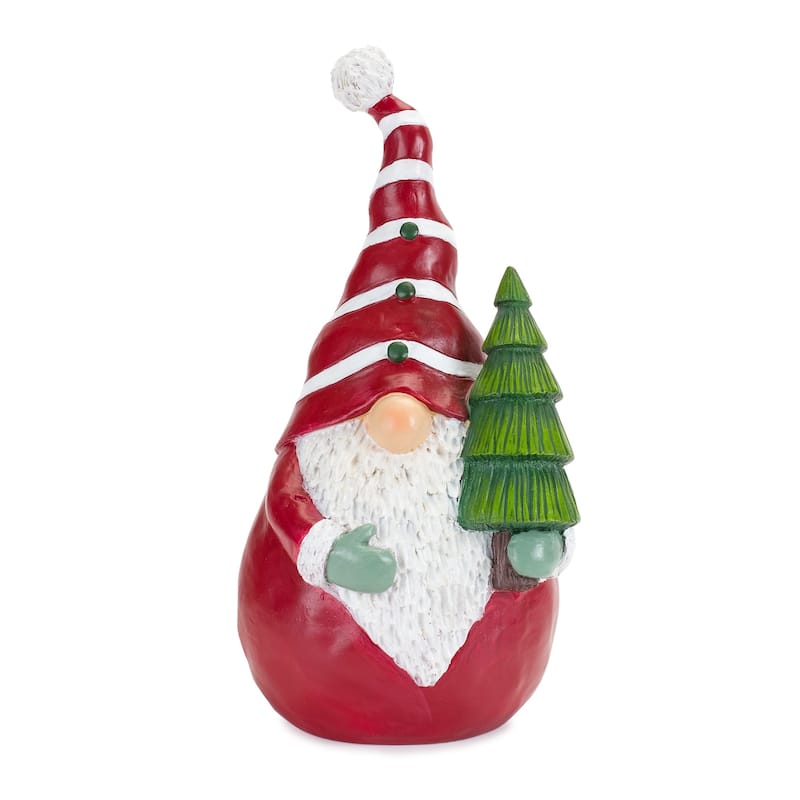 Set of 2 Gnome With Tree Present Christmas Tabletop Figurines 12.25"