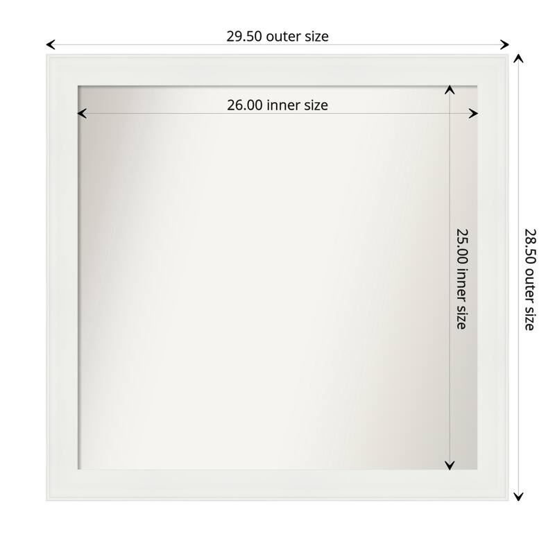 Vanity White Narrow Framed Non-Beveled Custom Wall Mirror, Bathroom Vanity Mirror - Outer Size: 29.5 x 28.5
