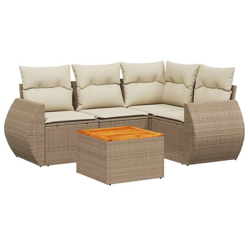 vidaXL Patio Sofa Set with Cushions Outdoor Furniture 5 Piece Poly Rattan - 24.4 x 24.4 x 27.2