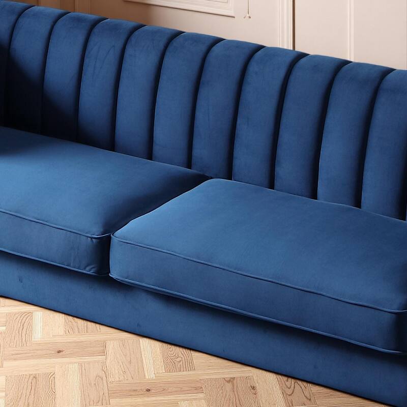 Velvet Sofa Couch for Living Room, Modern Loveseat Couch with Gold Accents, Apartment Chesterfield Sofa