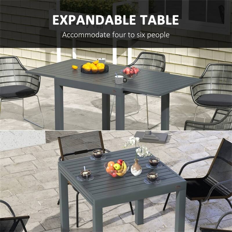 Aluminum Extendable Patio Dining Table for 6 People - 70.75"/35.5" L x 35.5"W x 29.5" H