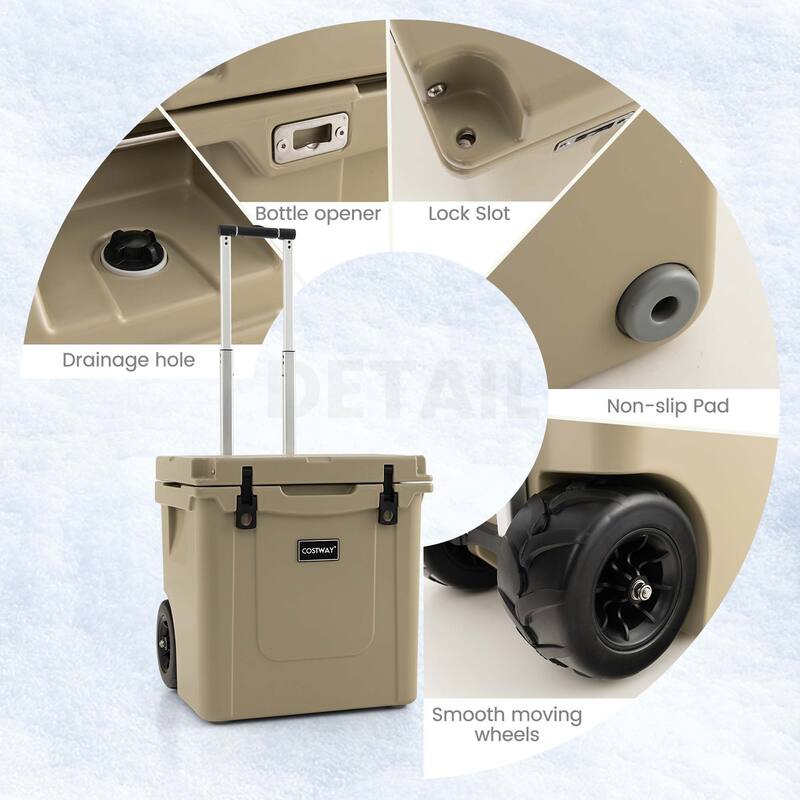 Costway 45 Quart Cooler Towable Ice Chest w/ All-Terrain Wheels - See Details