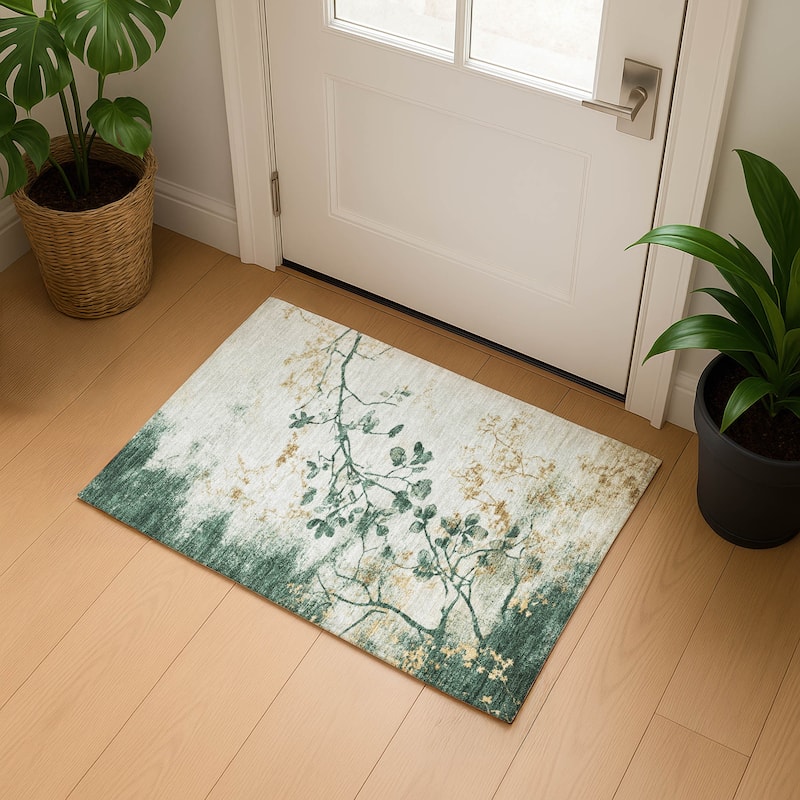 Premium Washable Super Soft Modern Floral Mayfield Rug - Emerald - 1'8" x 2'6"