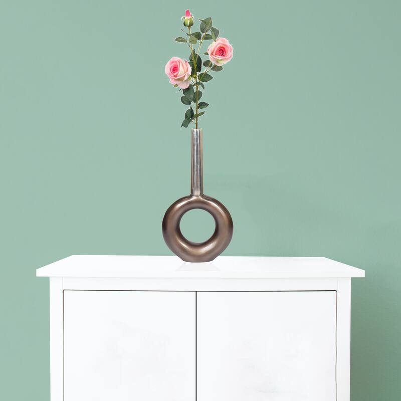 Decorative Centerpiece Aluminium-Casted Table Flower Vase, Two Tone Brass Antique 22.75 Inch