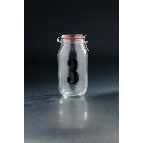 10" Cylindrical Hand Blown "3" Printed Storage Glass Jar with Finial Lid - N/A
