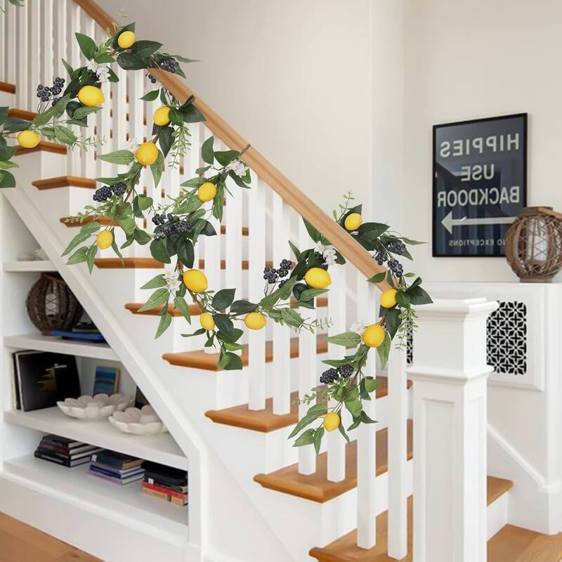 18 inch Spring Summer Sunflowers Wreath, 6 FT Artificial Lemon Garland