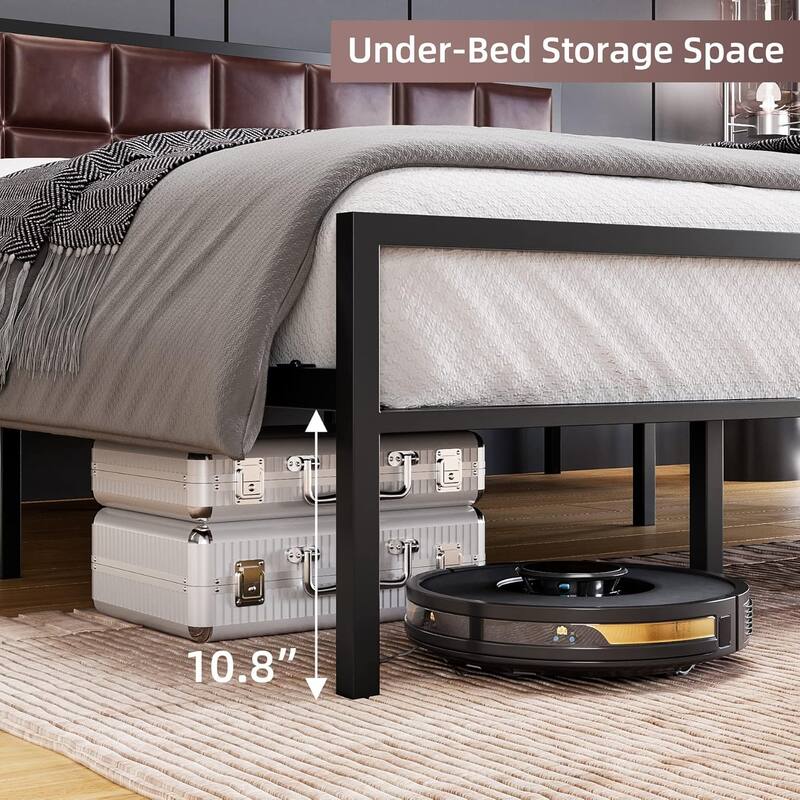 Metal Platform Bed Frame with Headboard & Footboard, 10.8'' Storage, No Box Spring Needed