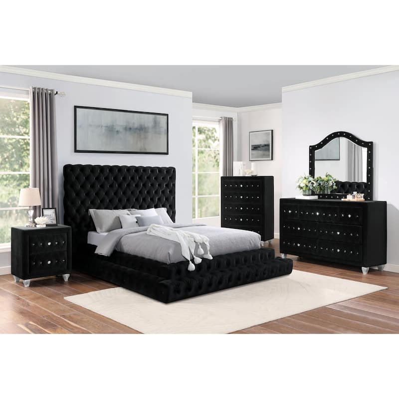 Furniture of America Allenhurst Glam Tufted Fabric Low Profile Platform Bed