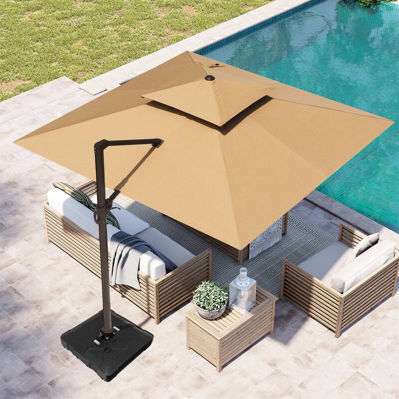 10 x 10 ft Deluxe 360 Degree Rotation Patio Cantilever Umbrella With Weighted Base