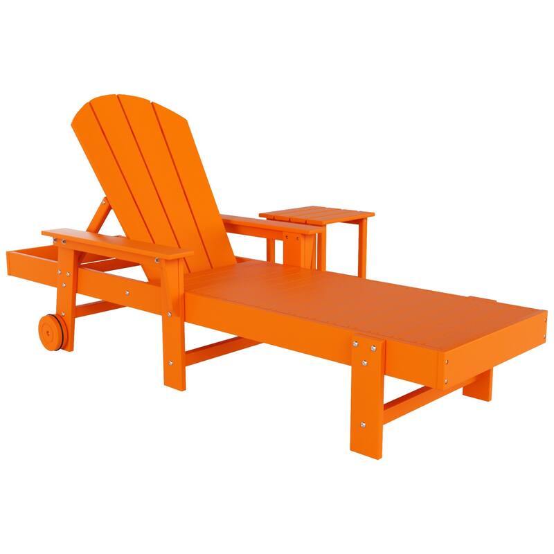 Polytrends Laguna Hdpe All Weather Outdoor Patio Pool Reclining Chaise Lounge With Side Table (2-Piece Set)