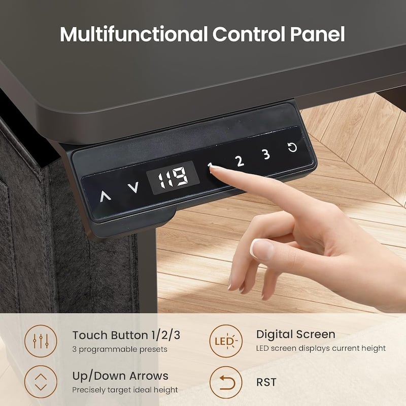 L Shaped Electric Standing Desk with File Cabinet Height Adjustable 63 x 53''