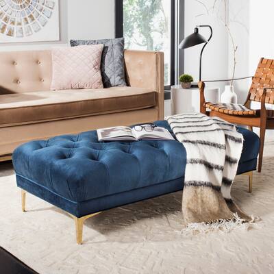 SAFAVIEH Rennie Navy/ Brass Tufted Rectangular Bench - 54" x 27" x 16" - 54Wx27Dx16H