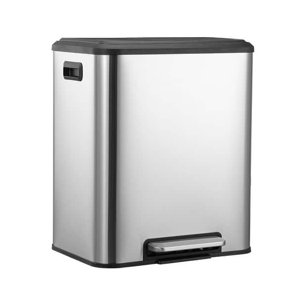 Dual Compartment Trash Can, Stainless Steel Recycling Bin with Foot Pedal for Home or Office
