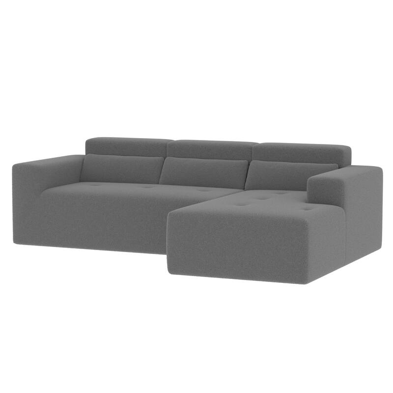 L Shaped Modular Sectional Cloud Sofa with Chaise, Teddy Fabric 3 Seat Corner Sofa, Upholstered Couch with Pillows