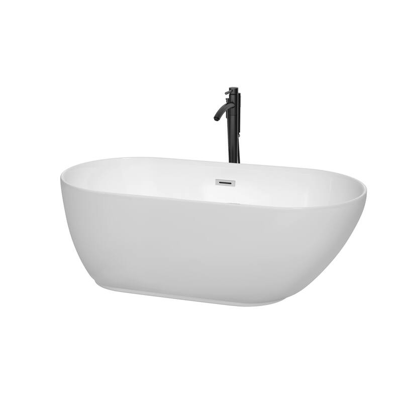 Wyndham Collection Melissa 60" Free Standing Acrylic Soaking Tub with - White / Polished Chrome Trim / Matte Black Faucet
