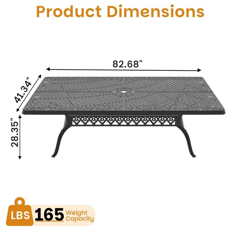 82.68 in. (L) x 41.34 in. (W) Black Rectangle Cast Aluminum Patio Dining Table