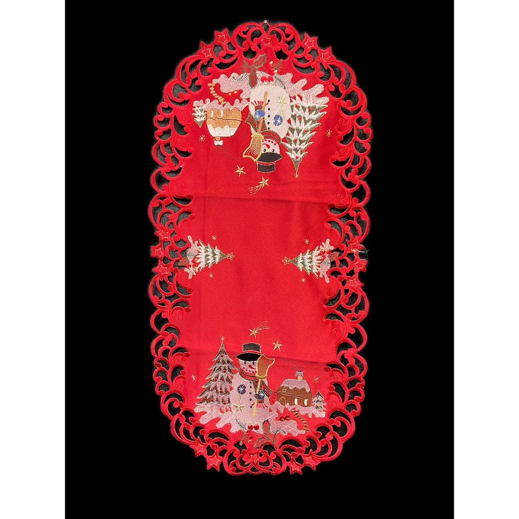 Snow Man Embroidered Cutwork Rectangular Table Runner, 15 by 70 inch