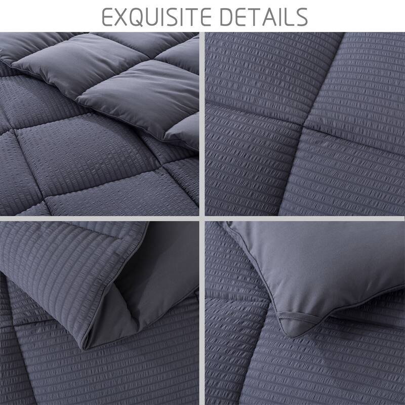 KASENTEX Winter Warmth Quilted Comforter, Cozy Soft Seersucker Textured, Down Alternative Fill
