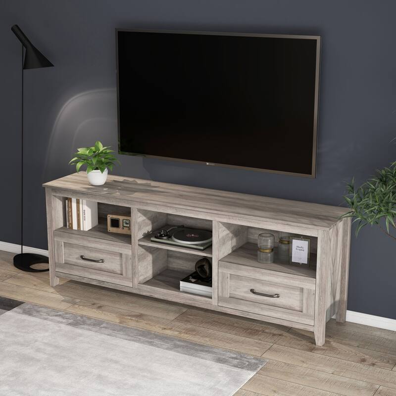 Oaks Aura 70'' TV Stand with 2 Drawers and 4 High-Capacity Storage Compartment, 3 Colors for Living Room and Bedroom