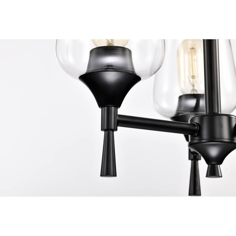 Matte Black 3-Light Modern Chandelier with Clear Wine Glass Shades