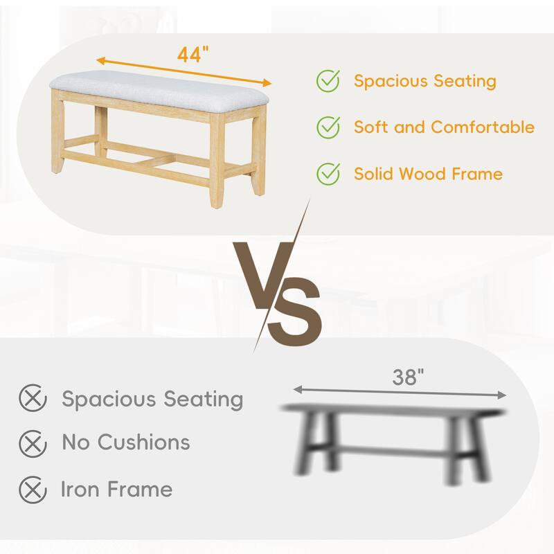 6-Piece Extendable Dining Table Set, Farmhouse Kitchen Table Set with Removable Leaf and Upholstered Dining Chair and Bench