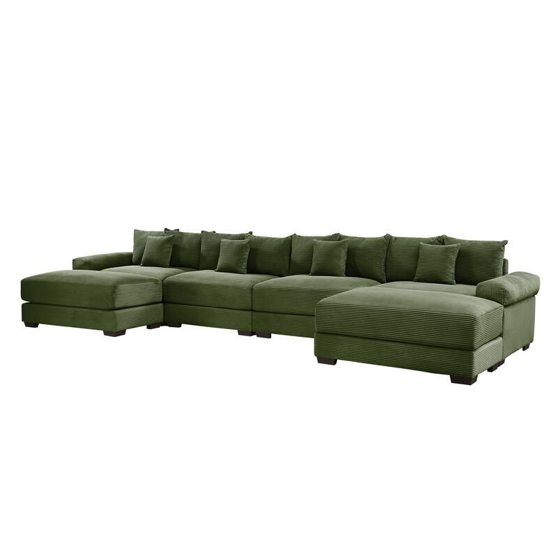 GDFStudio - Corduroy U-Shaped 4-Seater 167.6" Cloud Modular Sectional Couch with 2 Ottomans
