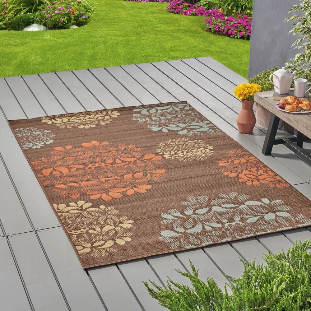 Polypropylene Modern Indoor/ Outdoor Floral No-Slip Area Rug
