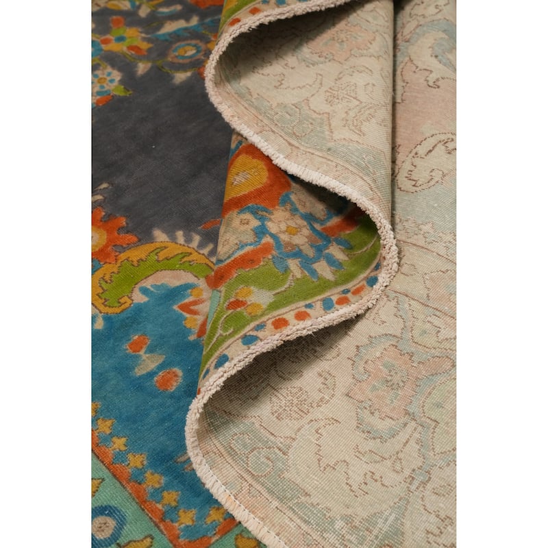 Hand Knotted Oriental 100% Wool Carpet Traditional Medallion Greys & Charcoal Tabriz Area Rug - 12' 0'' X 9' 3''