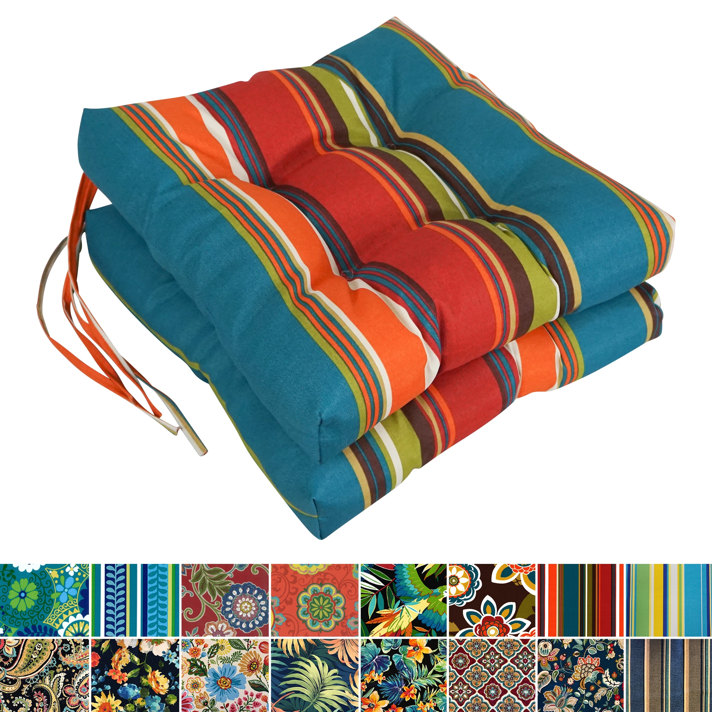 16 inch Square Tufted Indoor Outdoor Chair Cushions Set of 2