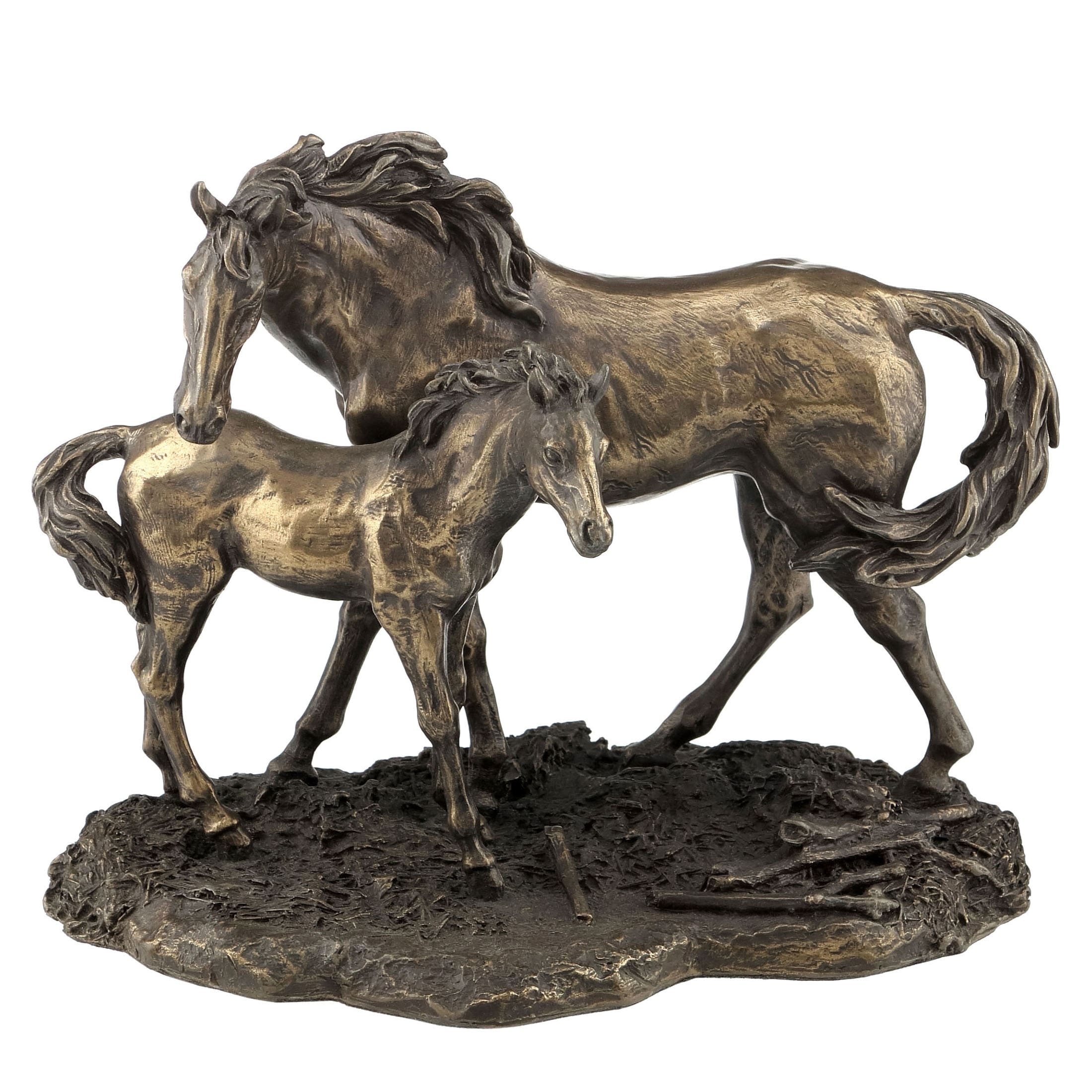 7.28 in L Mare and Foal Bronze Figurine Poly Resin