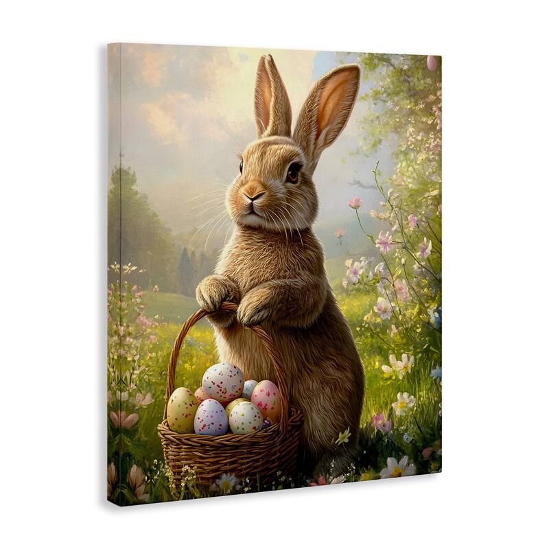 Stupell Bunny with Easter Basket Canvas Wall Art Design By Franklyn Gregory