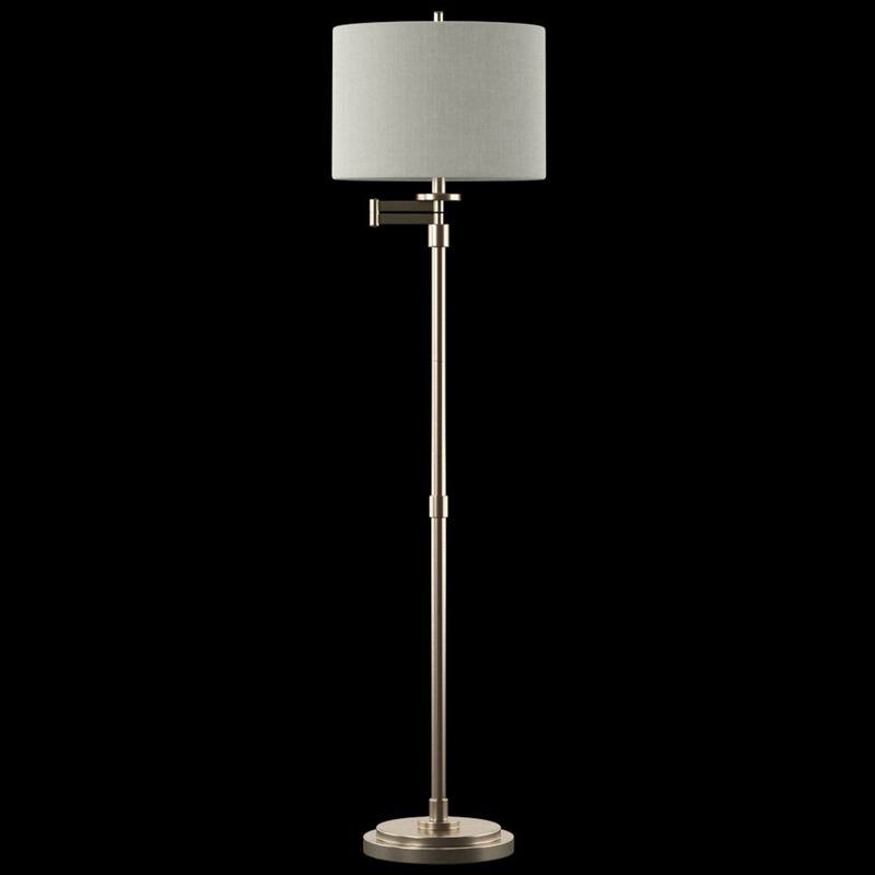 Floor Lamp - Brushed Steel Finish - Light Beige Hardback Fabric Shade