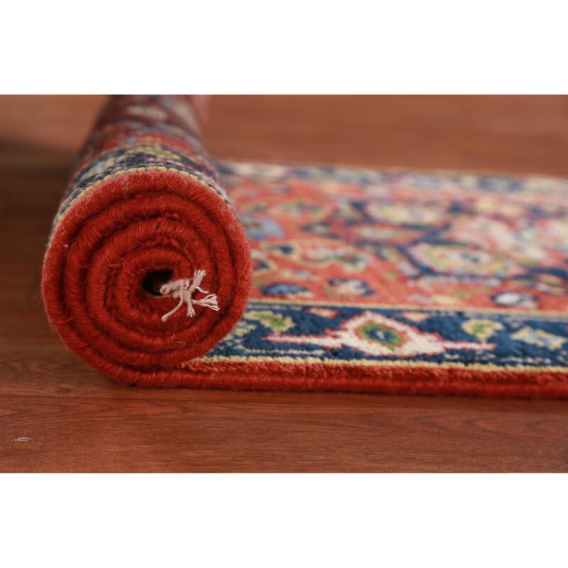 Hand Knotted Oriental 100% Wool Carpet Traditional Geometric Oranges & Rust Heriz (serapi) Runner Rug - 9' 9'' X 2' 6''