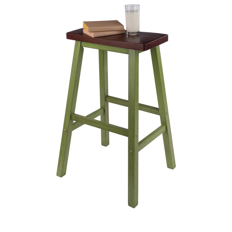 Satori Saddle Seat 29" Counter Stool, Rustic Green and Walnut - N/A